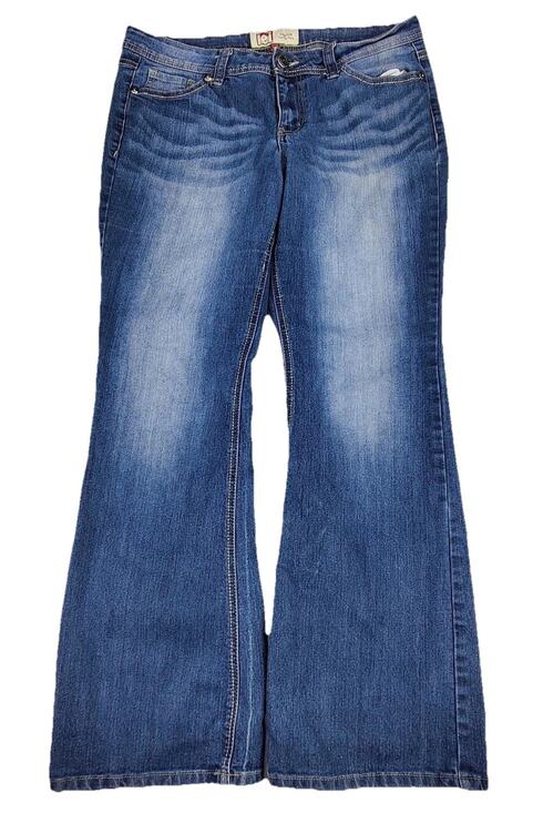 l.e.i. Denim - L.e.i. Sophia Hipster Flare Jeans Juniors 13 Blue Medium Wash Low Rise 32x31